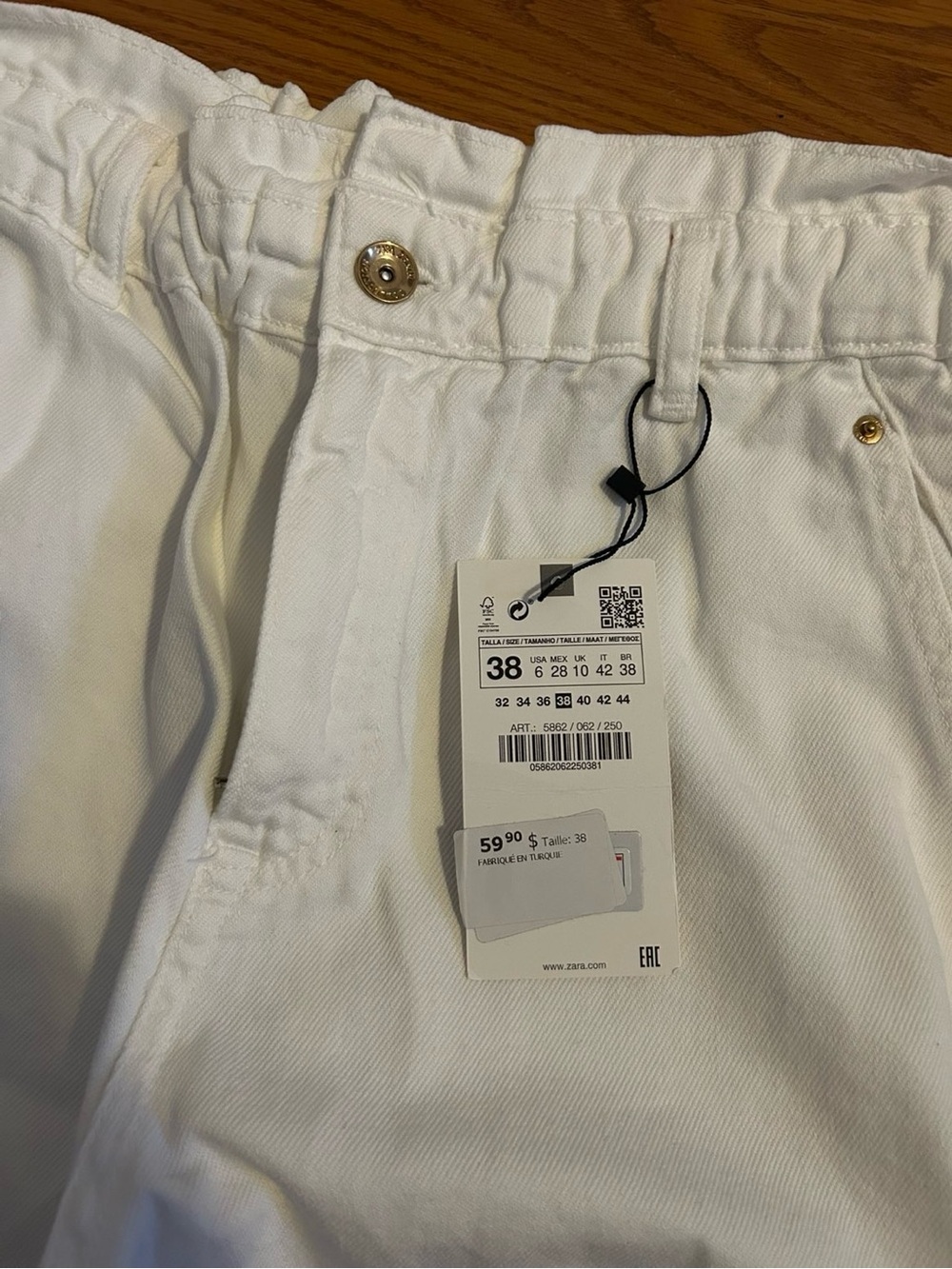 Zara White Paperbag Waist Baggy Jeans - Picture 3 of 4